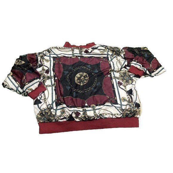 Sporting Club Vtg 90s Womens L Oversized Satin Bomber Jacket Equestrian Chains - Picture 9 of 9